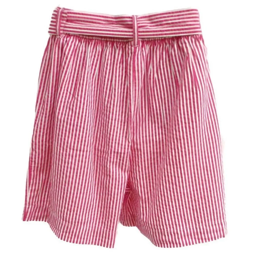 Vintage Style Shorts Red White Candy Stripe High Waist Pockets Wide Leg Pleats